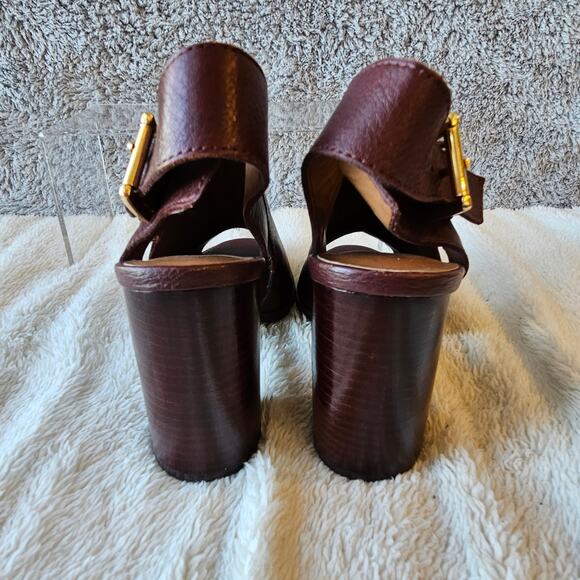 Tommy Hilfiger Womens Peppy Pebbled Leather‎ Peep Toe Heels Sandal 6M Burgundy - Picture 5 of 8